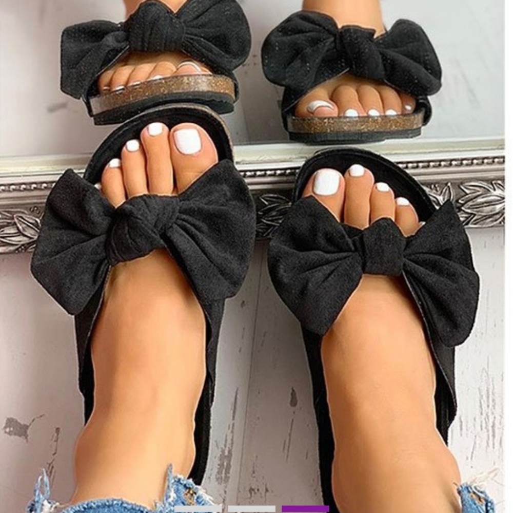 Black Velvet Bow Cork Heel Slip-On Sandals EU 39 - Picture 8 of 15